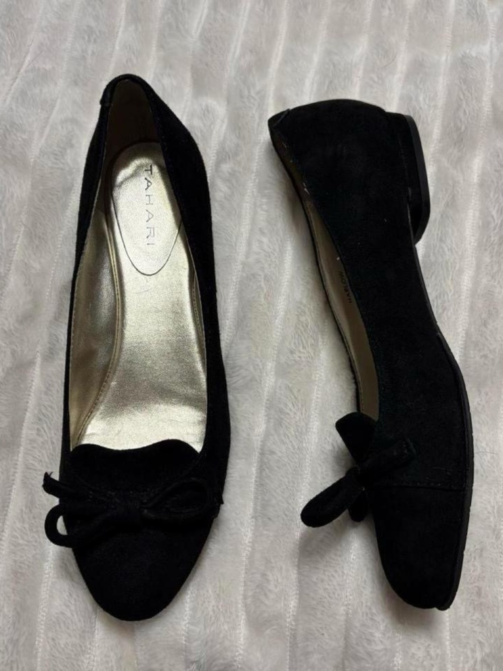 Tahari Black Suede Bow Ballet Flats